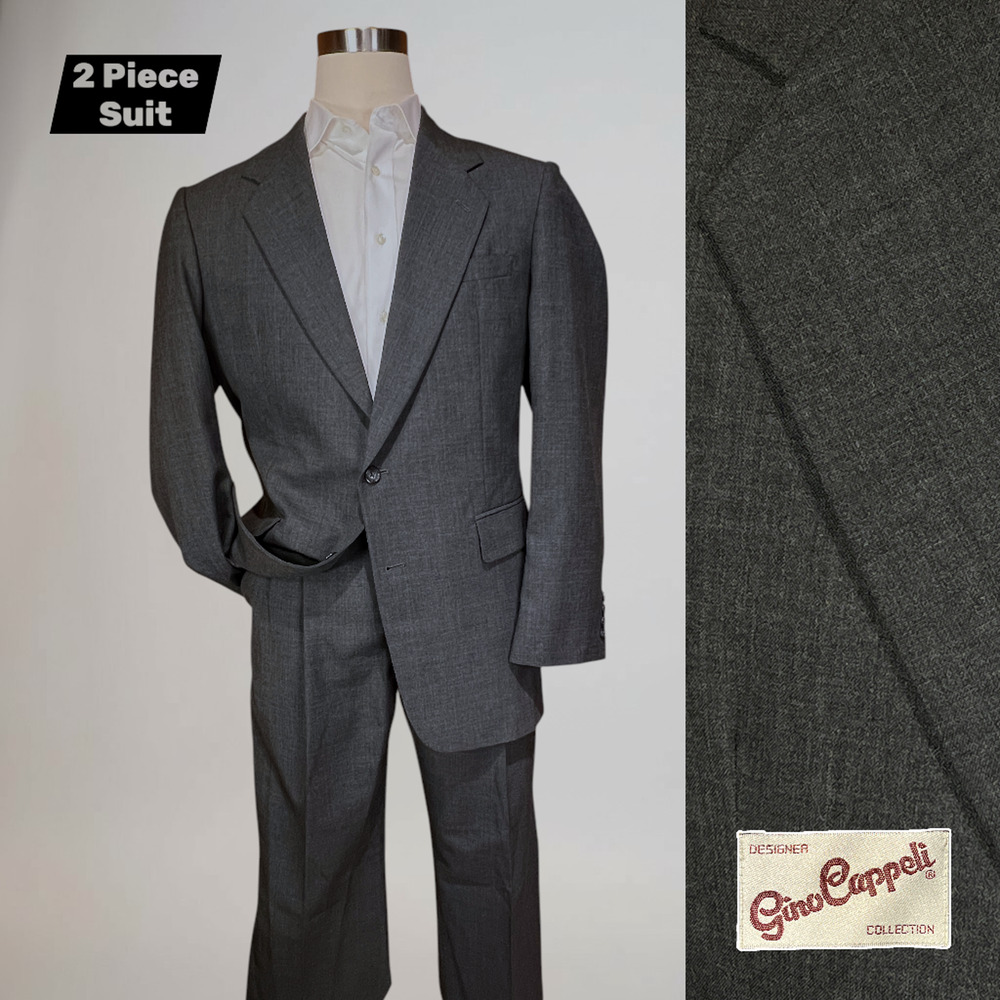 Vintage Gino Cappeli 44L 36x32 Two-Tone Charcoal Gray 2-Piece Suit